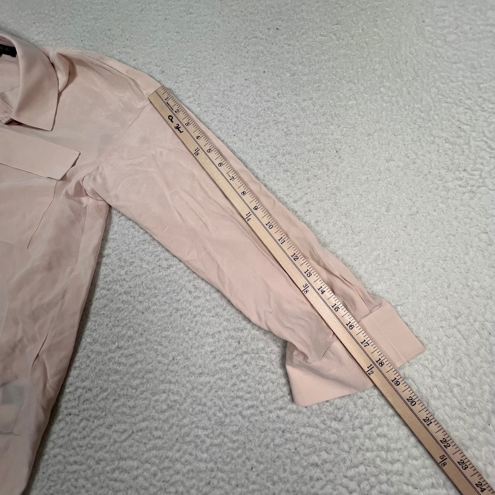Lafayette 148 Silk Button Front Shirt Women Small Pink Long Sleeve Pocket Luxury - Picture 10 of 12